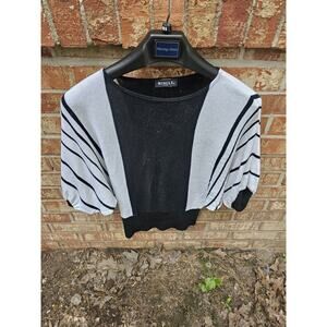 Vtg Mingle USA Metallic Shimmer Knit Top Dolman Batwing Sleeve Colorblock OSFM
